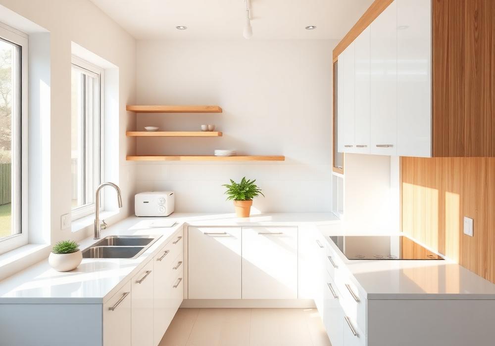 A bright, spotless modern kitchen